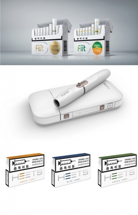 (위쪽부터) KT&G 릴 전용담배 핏, 필립모리스 아이코스와 전용담배 히츠