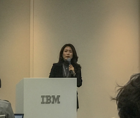 최안나 한국IBM 왓슨사업부 기술영업팀장이 AI 오픈스케일에 대해 설명하고 있다. (사진=석대건 기자)