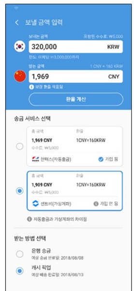 삼성 페이 이용자의 센트비 해외송금 결과 확인 이미지(사진=센트비)