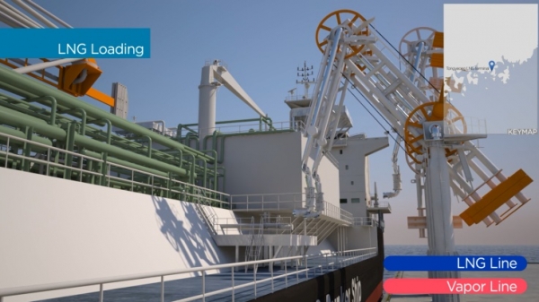 LNG 생산기지로부터 LNG를 공급하는 벙커링 선박(사진=한국LNG벙커링산업협회 홈페이지)
