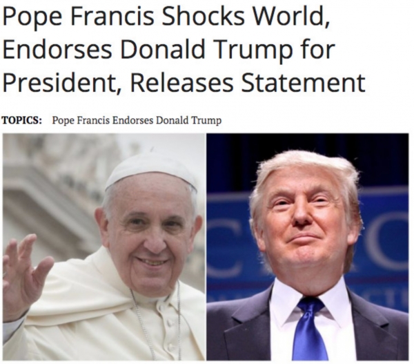 가짜뉴스 사이트 '엔드더패드(Ending the Fed)'는 지난 2016년 미국 대선 당시, 프란체스코 교황이 트럼프 대통령을 지지한다는 가짜 뉴스를 제작해 확산시켰다. (사진=엔딩 더 패드)