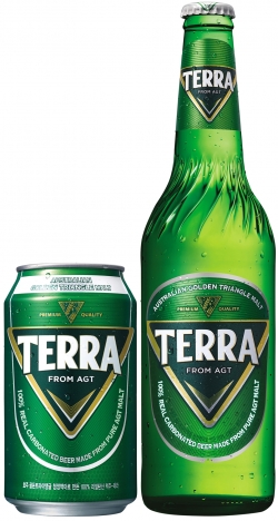 하이트진로 테라, 기존 갈색 맥주병과 다른 초록색 병에 다른 디자인을 적용했다. (사진=하이트진로)