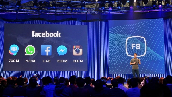 지난 2015년 F8 행사에서 연설중인 마크 저커버그 페이스북 CEO, 올해 F5 행사는 취소했다. /사진=위키미디어