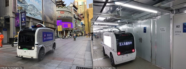 거리 방제와 물품운송에 투입된 네오릭스 자율주행로봇.(사진=네오릭스 웹사이트)
