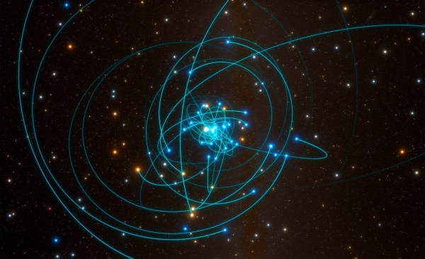 우리은하 중심 초대질량블랙홀 주변 별들의 궤도 [ESO/L. Calcada/spaceengine.org 제공 / 재판매 및 DB 금지]