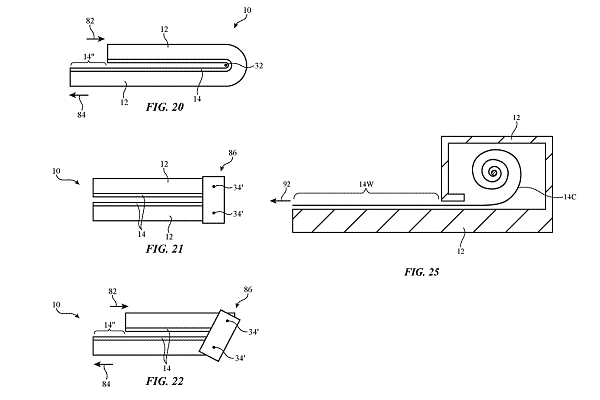 애플 폴더플폰 특허 내용 중 힌지 구조 및 롤러블 디스플레이 묘사 부분 [사진: 미국 특허청]