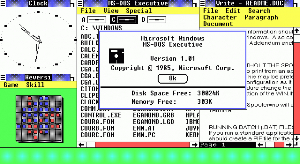 1985년 11월 20일 첫 출시한 윈도 1.0 [사진: 위키피디아]