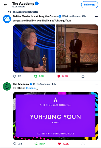 @TwitterMovies @TheAcademy 트위터 계정 트윗 캡처