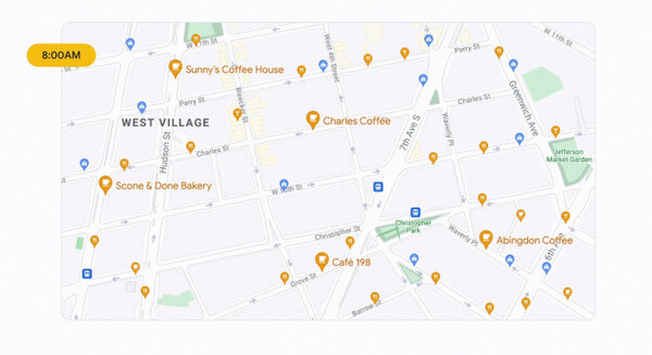 Google Maps highlighting nearby cafes as of 8 am [Photo: Google]