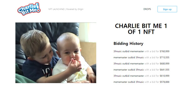'찰리 빗 미(Charlie Bit Me)'가 76만 달러에 낙찰되었다. [캡처:chaliebitme.com]