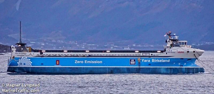 Self-navigating electric container ship 'Yara Birkeland' [Photo: Yara International]