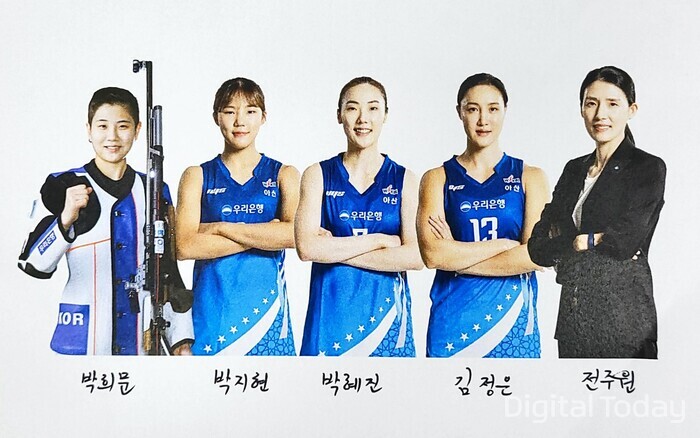 32회 도쿄하계올림픽에 출전하는 우리은행 소속 감독과 선수들의 모습 [사진: 우리은행]