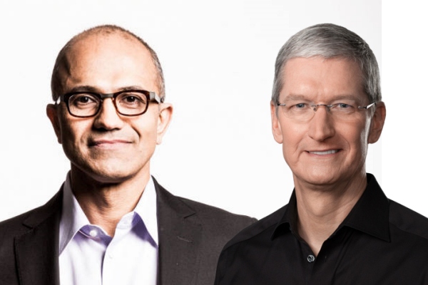 사티아 나델라 MS CEO와 팀 쿡 애플 CEO