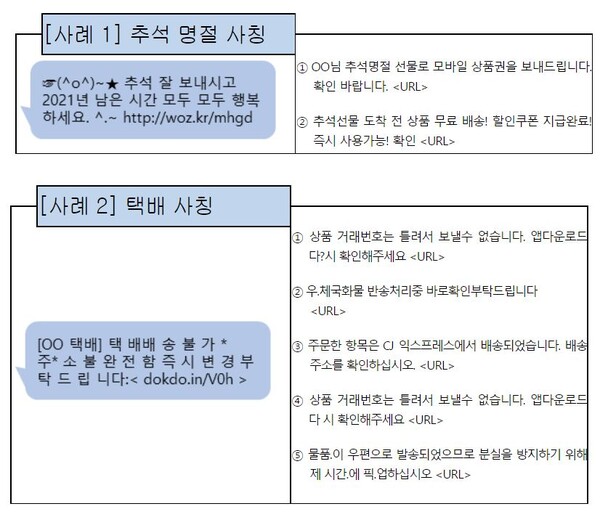 문자사기(스미싱) 문자 사례. [사진: 과학기술정보통신부]