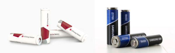 LG에너지솔루션과 삼성SDI 원통형 배터리 [사진: LG에너지솔루션, 삼성SDI]