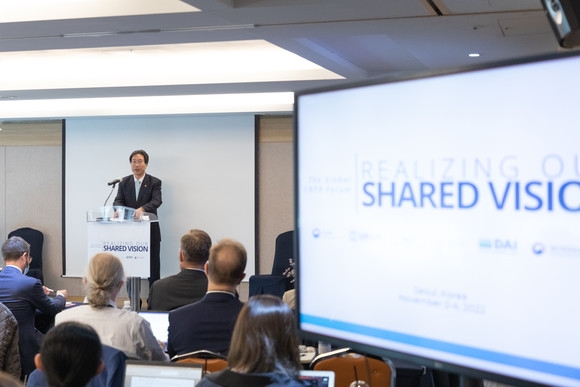 최장혁 개인정보보호위원회 부위원장이 글로벌 CBPR 포럼 워크숍에서 기조연설 중인 모습 [사진 : 개인정보위]