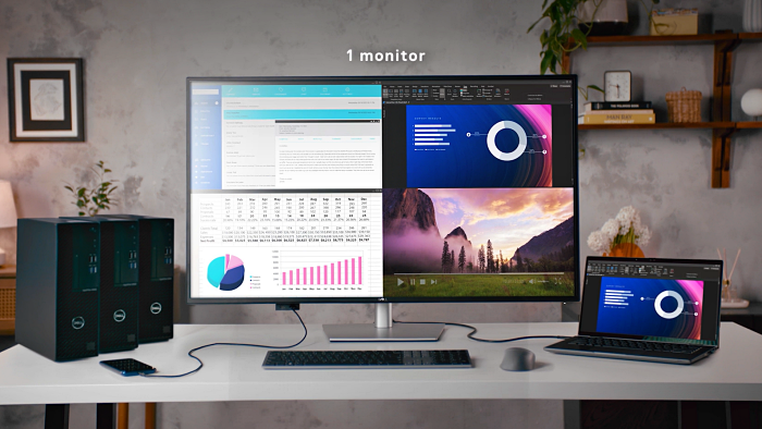 최대 4대의 PC/노트북을 U4323QE 모니터에 연결할 수 있다 [사진: 델]