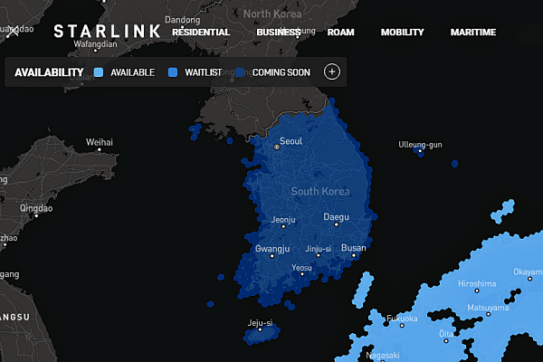 스타링크 한반도 맵 [사진: 스타링크 홈페이지]