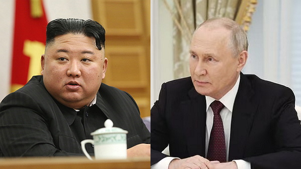 김정은 북한 국무위원장 (왼), 블라디미르 푸틴 러시아 대통령 (오) [사진: 노동신문, mint]