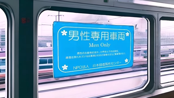 도쿄 시내에 남성만 탑승할 수 있는 트램이 운행됐다. [사진: 일본약자남성센터 유튜브] 