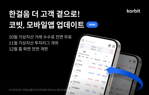 코빗, 모바일 앱 9.0 업데이트 알림 배너 이미지 [사진:코빗]