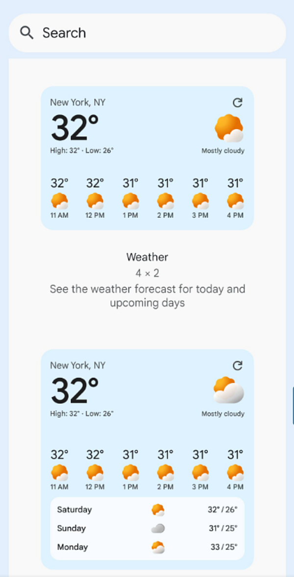 구글이 새로운 날씨 위젯을 준비 중이다. [사진: 구글]