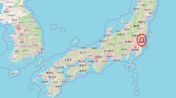 일본 이바라키현에서 규모 5.1 지진이 발생했다 [사진: 오픈스트리트맵 갈무리]