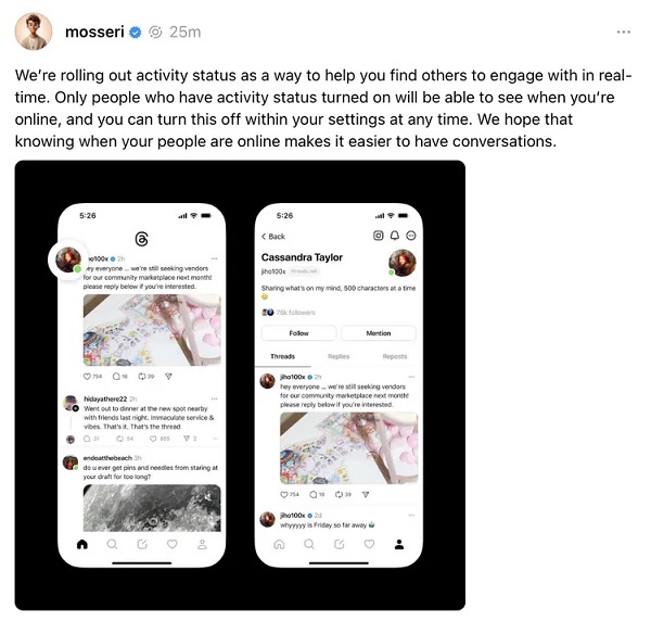 스레드 활동 상태 기능 [사진: 아담 모세리]