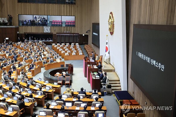 우원식 국회의장이 14일 오후 국회 본회의에서 윤석열 대통령 하이 로우 토토 사이트소추안에 대한 가결을 선포하고 있다. [사진: 연합뉴스]