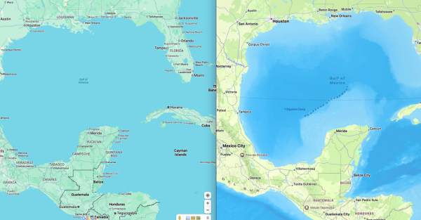 구글 지도에 멕시코만으로 표시되던 해역이 아메리카만으로 변경됐다. [사진: 구글 지도]