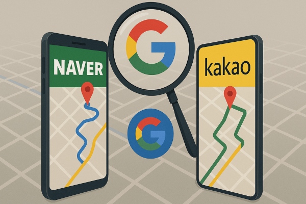 국내 지도 앱 시장에서 네이버와 카카오, 구글맵이 경쟁 구도를 이루고 있다 [사진: 챗GPT]