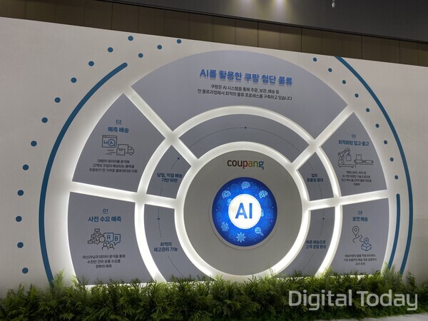 쿠팡의 AI 기반 물류 기술은 △사전 수요 예측 △예측 배송 △최적화된 입출고 △로켓 배송의 순환 구조다. [사진: 손슬기 기자]