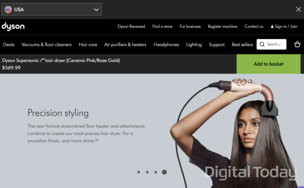 챗GPT의 추천 링크를 타고 들어간 다이슨닷컴의 슈퍼소닉r 제품. 아직 한국 상점 링크는 제공하지 않는다. [사진: 다이슨 홈페이지 갈무리]