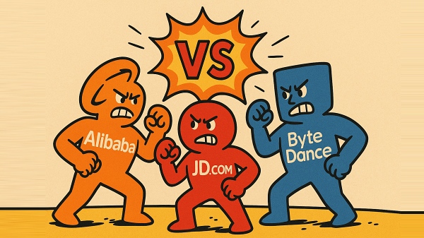 중국 e커머스 시장에서 알리바바, 징둥, 바이트댄스의 경쟁이 심화되고 있다 [사진: 챗GPT]