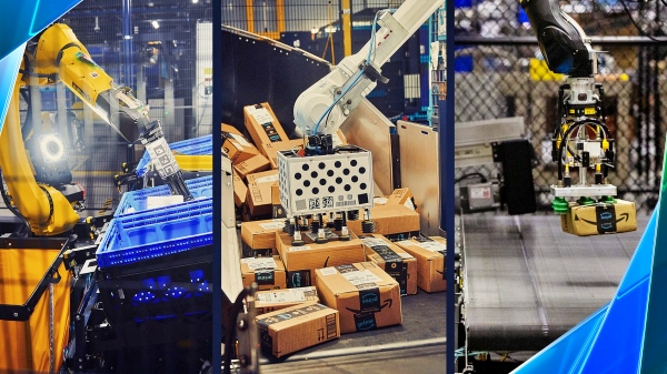 아마존 물류창고에서 활용되는 다양한 로봇들 [사진: Amazon Robotics]