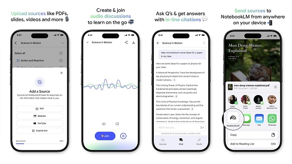 구글 노트북LM'(NotebookLM)의 스마트폰 앱 화면 [사진: 노트북LM 엑스]
