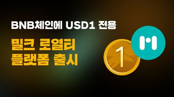 밀크파트너스, BNB체인에 스테이블코인 ‘USD1’용 로열티 플랫폼 출시