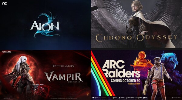 (왼쪽 위부터 시계방향)엔씨소프트 '아이온2', 카카오게임즈 '크로노 오디세이', 넥슨 '아크 레이더스', 넷마블 '뱀피르' [사진: 각 사]