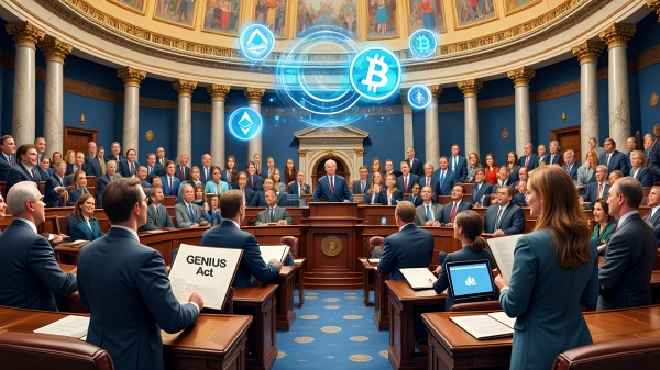 미국 의회가 암호화폐 규제 법안을 통과시키면서 제도화가 가속될 전망이다. [사진: Reve AI]