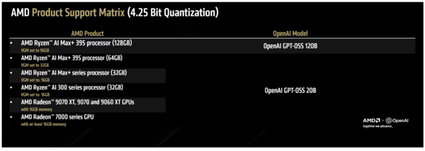 오픈AI 모델 지원 제품 매트릭스 [사진: AMD]