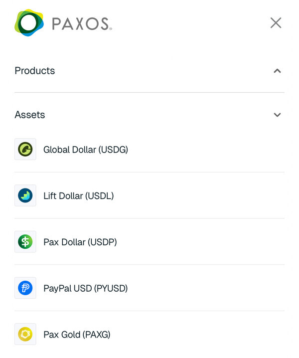 팍소스가 발행하는 디지털자산들. [사진: 팍소스 홈페이지 갈무리]