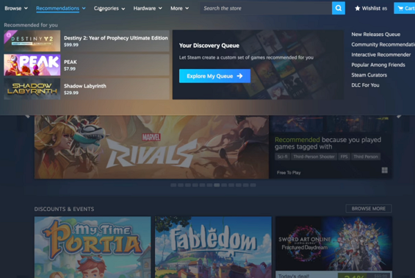 스팀 개인화 메뉴 [사진: 밸브]