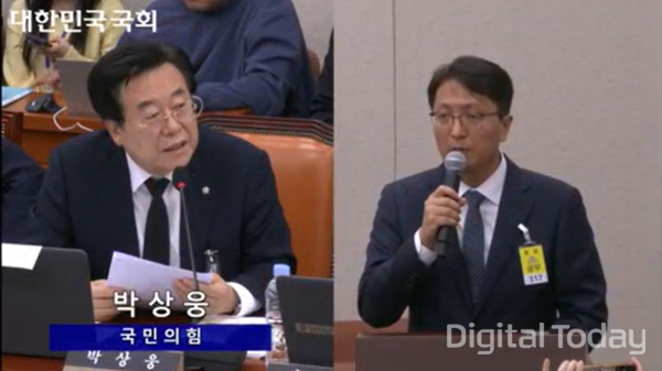 14일 산자위 국감에서 박대준 쿠팡 대표(오)가 박상웅 의원 질의에 답하고 있다. [사진: 국회 의사중계시스템 갈무리]
