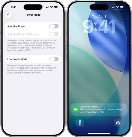 iOS 26 적응형 전력 모드 [사진: 애플]