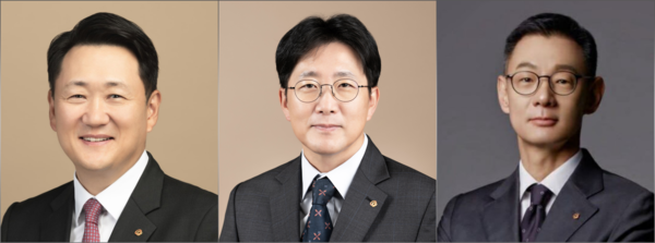 (왼쪽부터) (주)한화 건설부문 김우석 대표이사 내정자, 한화임팩트 사업부문 양기원 대표이사 내정자, 한화세미텍 김재현 대표이사 내정자 [사진: 한화그룹]