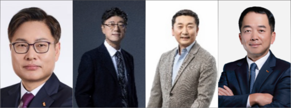(왼쪽부터) 강동수 SK(주) 담당 사장(1969년생), 정재헌 SK텔레콤 사장(1968년생), 이용욱 SK온 사장(1967년생), 한명진 SK텔레콤 통신 CIC장(사장)(1973년생) [사진: SK그룹]