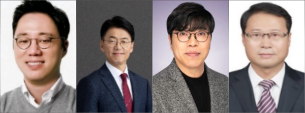 (왼쪽부터) 김정규 SK스퀘어 사장(1976년생), 김완종 SK(주) AX 사장(1973년생), 차선용 SK하이닉스 미래기술연구원장(사장)(1967년생), 정광진 SK실트론 사장(1970년생) [사진: SK그룹]
