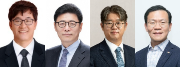 (왼쪽부터) 김성수 SK브로드밴드 사장(1966년생), 이형희 SK(주) 부회장단 부회장(1962년생), 윤풍영 SK수펙스추구협의회 담당 사장(1974년생), 염성진 SK수펙스추구협의회 커뮤니케이션위원장(1972년생) [사진: SK그룹]