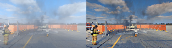 한국전기연구원 소방현장 시야 개선 기술 적용 전후 [사진: 한국전기연구원]